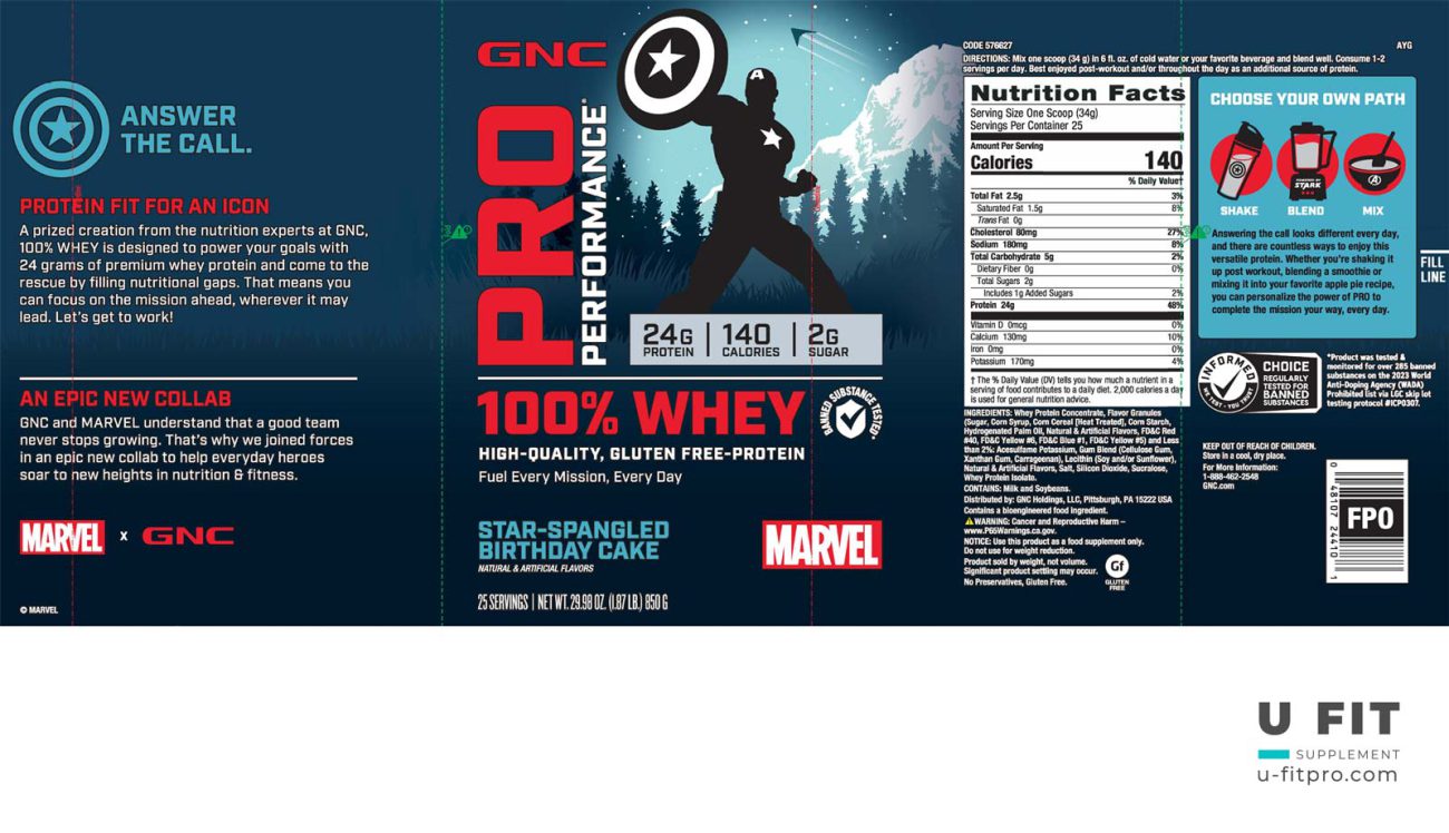پروتیین وی 100% مارول جی ان سی GNC PP Whey Marvel فروشگاه یوفیت u-fitpro