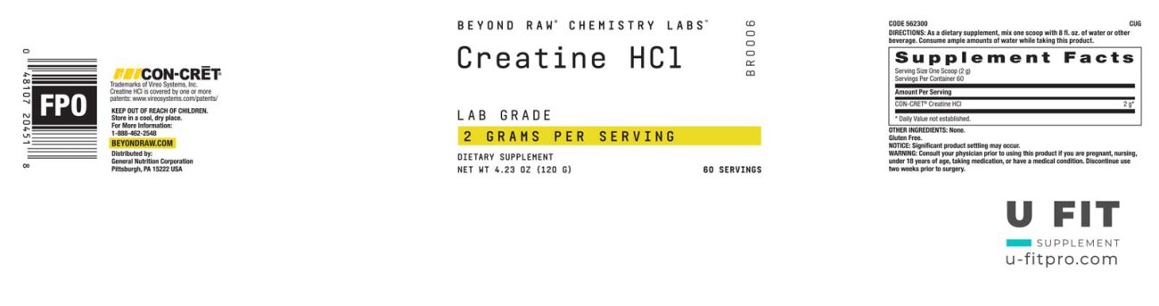 کراتین اچ سی ال بیوند راو جی ان سی BEYOND RAW CHEMISTRY LABS Creatine HCL فروشگاه یوفیت u-fitpro