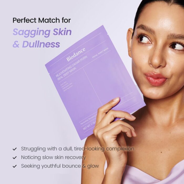 ماسک ورقه ای بنفش PDRN کلاژن ساز ترمیم و بازسازی بایودنس | BIODANCE Rejuvenating Caviar PDRN Real Deep Mask - Image 3